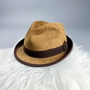 Vintage Classic Brown Suede Fedora Hat with Dark Brown Band